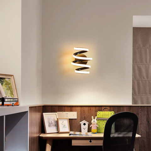 Kinkiet Led 21W Czarna spirala Prosta nowoczesna kreatywność Aluminiowa metalowa kinkiet 3000K Wewnętrzna kinkiet Nadaje się do sypialni, korytarza, salonu, baru