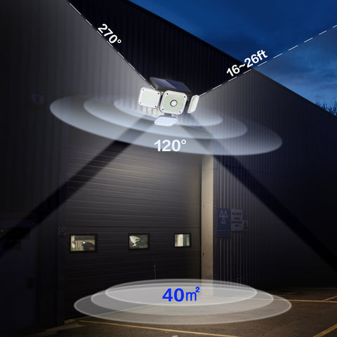 Zewnętrzna lampa solarna Detektor ruchu, 4 głowice 231 LED Zewnętrzna lampa słoneczna z pilotem IP65 Wodoodporne słoneczne oświetlenie zewnętrzne 3 tryby punktowe Projektor solarny LED Ogród Zimna biel