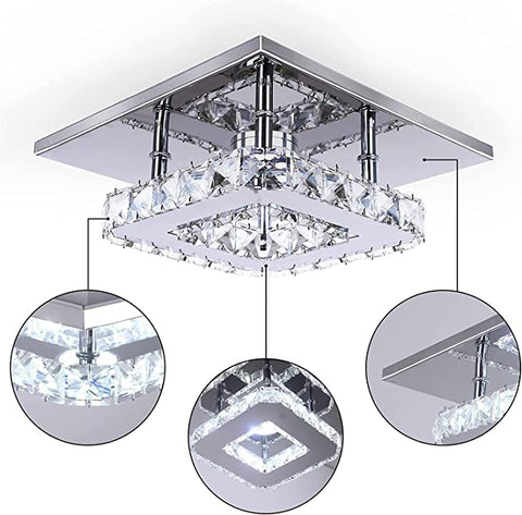 Plafoniera cristallo a LED 3000K, Quadrato Lampadario Soggiorno w Cristallo, LED Integrati 15W Lampadario cucina, Cristallo Plafoniere led a Soffitto Modern acciaio inossidabile lampada da soffitto