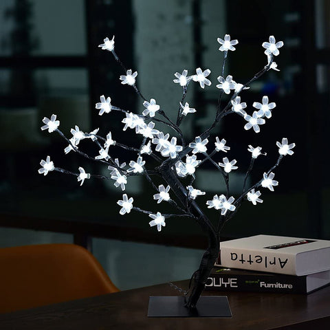 Lampa LED Wiśniowe Drzewo, 0,45M 48LED, Drzewo Świetlne LED, Czarne Gałęzie, Do Dekoracji Wnętrz (Biała)