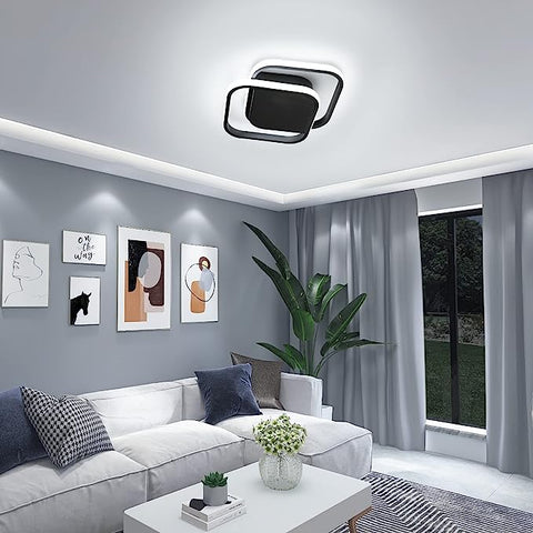 Nowoczesna lampa sufitowa LED Zimna biel 6000K Kwadratowa lampa sufitowa do salonu Sypialnia Jadalnia Biuro Czarny