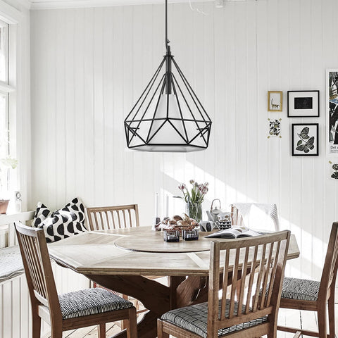 Przemysłowa lampa wisząca, żyrandol w kształcie rombu w stylu vintage, metalowa lampa sufitowa do salonu restauracji, kolor czarny