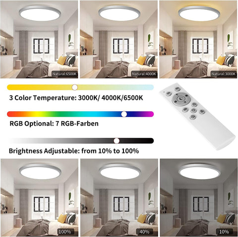 Lampa sufitowa LED z możliwością przyciemniania RGB 3000K-6500K Okrągła lampa sufitowa LED do łazienki Wodoodporna IP54 Do kąpieli, sypialni, salonu, kuchni ?30CM