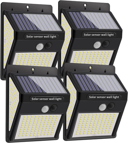4 szt. Lampa ścienna na energię słoneczną na zewnątrz 220 LED czujnik ruchu kinkiet LED na dziedziniec ogród korytarz taras blisko ściany ścieżka Patio willa