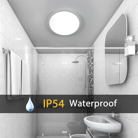 Ściemnialna lampa sufitowa LED, lampa sufitowa łazienkowa IP54, 24W 3100LM, 2700-6500K RGB wodoodporna nowoczesna lampa sufitowa z pilotem do salonu, sypialni (średnica 28cm)