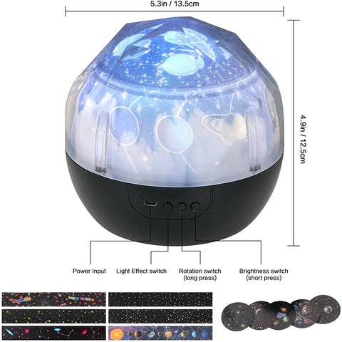 Lampka nocna projektora gwiazdowego, projektor Star Galaxy Sky, lampa projekcyjna gwiaździstego nieba obracana o 360 stopni i 6 filmów projekcyjnych, na prezenty urodzinowe, Boże Narodzenie, Halloween, Dzień Dziecka
