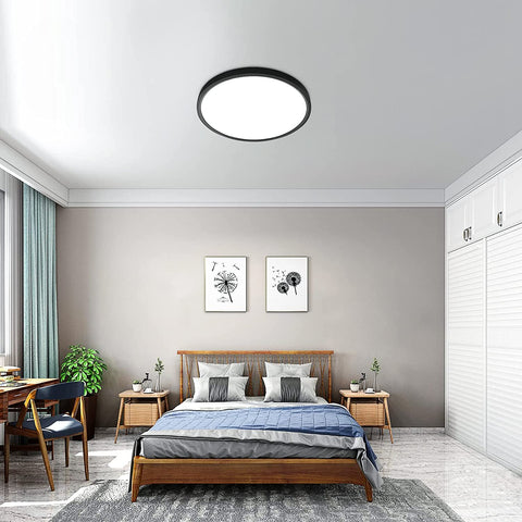 Lampa sufitowa LED 24W, lampa sufitowa 2160LM IP50, ultracienka lampa sufitowa 6500k Cool White, czarna okrągła lampa sufitowa do sypialni, salonu, korytarza, balkonu, łazienki, biura, Ø30cm