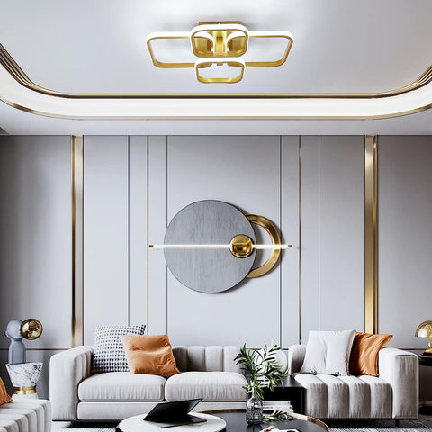 Nowoczesny design lampa sufitowa LED kwadratowe koło lampa sufitowa zimny biały 6000K do salonu sypialnia jadalnia biuro złoty