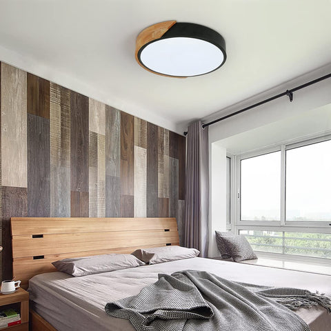 Lampa sufitowa LED, 24W Nowoczesna okrągła drewniana lampa sufitowa Zimna biel 6000K Ø30CM Sypialnia, kuchnia, pokój dzienny, balkon i korytarz
