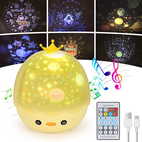 Lampka nocna z projektorem gwiazdowym, muzyczna lampka nocna z obrotem 360° + timer + pilot + 6 filmów projekcyjnych, lampka nocna dla dzieci, na Halloween, Boże Narodzenie, imprezy, prezent dla dziewczynki