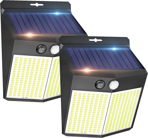 2 szt. Kinkiet solarny Zewnętrzny 288 LED Czujnik ruchu Kinkiet LED Zimna biel 6000 K na Dziedziniec Ogród Korytarz Taras Ścieżka przy ścianie Patio Willa