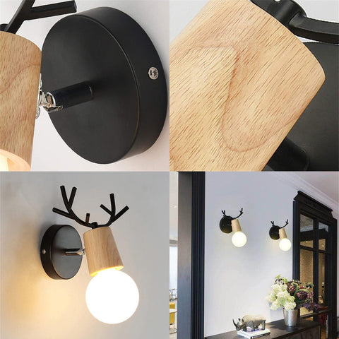 2 szt. Lampa ścienna retro, kreatywny projekt poroża drewniana kinkiet, metalowe oświetlenie ścienne w stylu vintage, regulowane kinkiety wewnętrzne do salonu, sypialni, przedpokoju, nowoczesna dekoracja