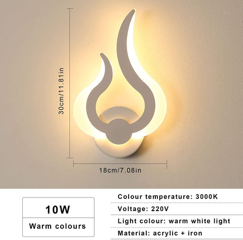 Kinkiet LED do wnętrz, nowoczesny kinkiet LED 12 W, ciepły biały 3000 K, 220 V, akryl, kształt płomienia, zamontowane lampki nocne, do salonu, przedpokoju, sypialni, szer. 18 cm * wys. 30 cm