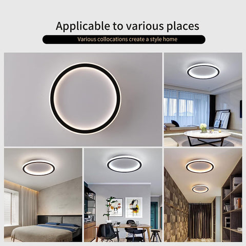 Nowoczesna lampa sufitowa LED 24W Ciepła biel 3000K Okrągła lampa sufitowa do salonu Sypialnia Jadalnia Biuro Czarny