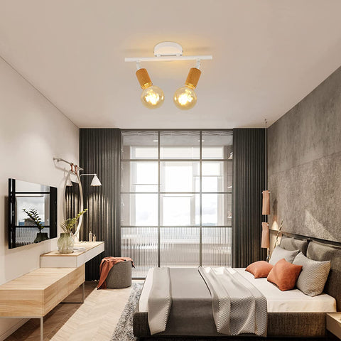 Lampa sufitowa LED z 2 regulowanymi punktami, biała lampa sufitowa LED z drewna, oświetlenie sufitowe wewnętrzne do kuchni, salonu, sypialni, korytarza, bez żarówek, maks. 60 W