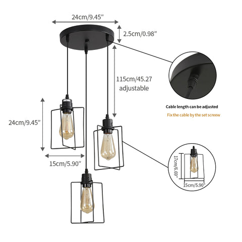 E27 przemysłowy żyrandol lampa wisząca Vintage sufitowa 3 światła lampa wisząca z metalową klatką w stylu Retro dekoracyjna do kuchni sypialnia jadalnia