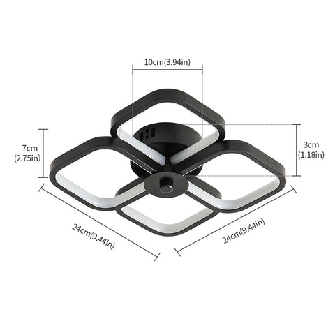Lampa sufitowa Led, nowoczesna prostokątna metalowa akrylowa lampa sufitowa 32W żyrandol lampa sufitowa, średnica 24CM lampa sufitowa biurowa do sypialni, salonu, jadalni, przedpokoju czarna