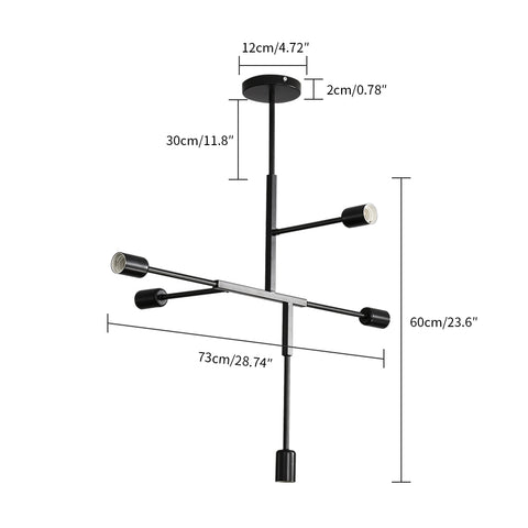 Żyrandol przemysłowy w stylu vintage z podstawą E27, 5-punktową molekularną lampą sufitową Sputnik, geometryczną metalową lampą wiszącą do montażu częściowo podtynkowego do salonu, sypialni, jadalni i kuchni (czarny)