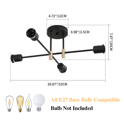 Nowoczesny żyrandol Sputnik, 4-punktowa przemysłowa lampa wisząca, lampa sufitowa E27 do montażu częściowo podtynkowego do jadalni, salonu, kuchni, biura, kawiarni, restauracji (żarówka nie jest dołączona)