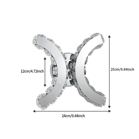 Kryształowa lampa ścienna, kinkiet wewnętrzny LED, 12W chłodne białe światło 6000K Double C Design, nowoczesna dekoracja ścienna oprawa oświetleniowa do salonu sypialnia przedpokój łazienka