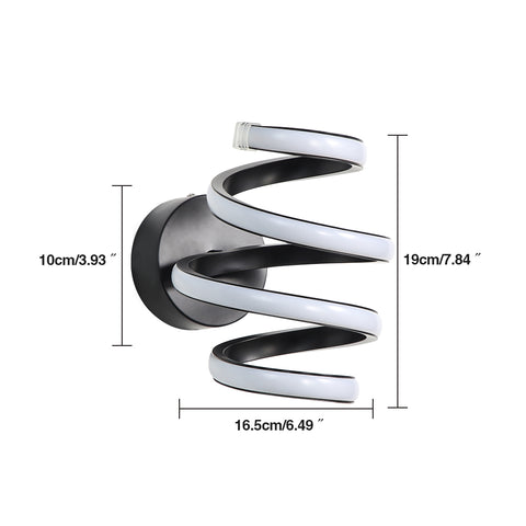 Kinkiet Led 21W Czarna spirala Prosta nowoczesna kreatywność Aluminiowa metalowa kinkiet 3000K Wewnętrzna kinkiet Nadaje się do sypialni, korytarza, salonu, baru