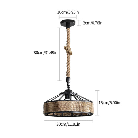 Żyrandol ze sznurka konopnego GOECO, retro czarna metalowa lampa wisząca, wiejskie żyrandole wiszące, lampa sufitowa do przedpokoju E27 Oprawa oświetleniowa do salonu Sypialnia udekoruj dom 220V