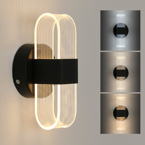 Kinkiet LED, nowoczesny kinkiet LED z możliwością przyciemniania, czarny owalny 10W akrylowy kinkiet wewnętrzny do sypialni nocny korytarz salon, 3000-6500K
