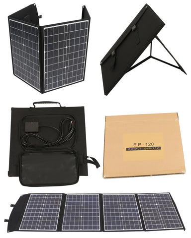 Panel słoneczny 120 W — moc monokrystaliczna, 3 interfejsy, wyjście DC 19 V/6,31 A, USB QC3.0 24 W i Type-C PD45W