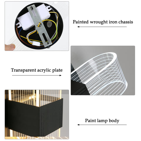 Kinkiet LED, nowoczesny kinkiet LED z możliwością przyciemniania, czarny owalny 10W akrylowy kinkiet wewnętrzny do sypialni nocny korytarz salon, 3000-6500K