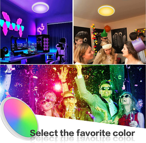 Ściemnialna lampa sufitowa LED, lampa sufitowa łazienkowa IP54, 24W 3100LM, 2700-6500K RGB wodoodporna nowoczesna lampa sufitowa z pilotem do salonu, sypialni (średnica 28cm)