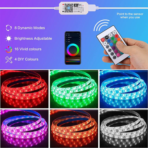 Inteligentna taśma LED WiFi 5m 5050 RGB Kontrola aplikacji, IP65 Wodoodporna wielokolorowa elastyczna listwa oświetleniowa z pilotem do domowej kuchni Telewizja Sypialnia Party Świąteczna dekoracja