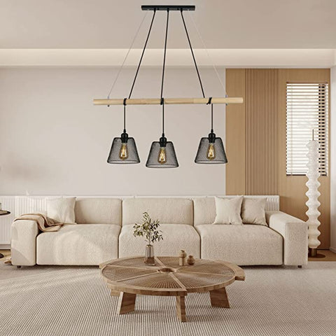 3 lampy Vintage przemysłowa lampa wisząca, żyrandol z drewna splotowego wiszący z wzornictwem przemysłowym, przemysłowy żyrandol do salonu z gniazdem E27, stalowa lampa wisząca do jadalni