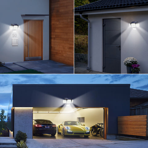 Zewnętrzna lampa solarna Detektor ruchu, 4 głowice 231 LED Zewnętrzna lampa słoneczna z pilotem IP65 Wodoodporne słoneczne oświetlenie zewnętrzne 3 tryby punktowe Projektor solarny LED Ogród Zimna biel