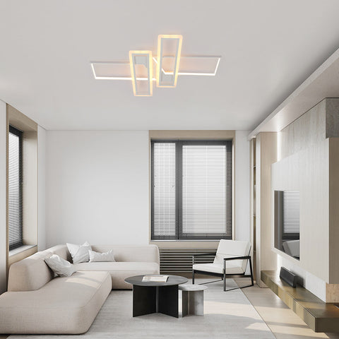 Plafoniera Lampadario LED Dimmerabile with Telecomando, Moderna Lampada Da Soffitto Quadrata A 3 Strati 50W Acrilico Montaggio A Incasso Plafoniere for Sala da Pranzo Soggiorno Cucina Officio