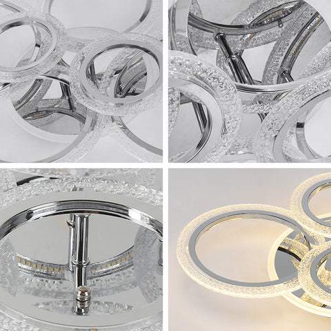 Nowoczesna lampa sufitowa LED, żyrandol sufitowy o mocy 60 W z 4 pierścieniami, przezroczysta akrylowa lampa sufitowa w kształcie bańki, do salonu, sypialni, kuchni, przedpokoju, balkonu, ciepła biel 3000 k