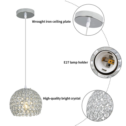 Nowoczesny żyrandol kryształowy Nowoczesna lampa wisząca żyrandol E27 Chromowana oprawa oświetleniowa wisząca z regulowanym kablem o długości 120 cm Nadaje się do kuchni, sypialni, biura, salonu (żarówka nie jest dołączona)