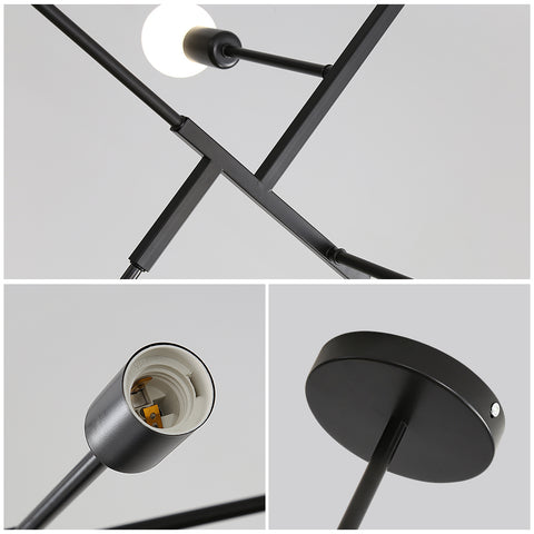 Żyrandol przemysłowy w stylu vintage z podstawą E27, 5-punktową molekularną lampą sufitową Sputnik, geometryczną metalową lampą wiszącą do montażu częściowo podtynkowego do salonu, sypialni, jadalni i kuchni (czarny)