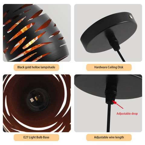 Nowoczesna lampa wisząca LED, przemysłowy pusty rzeźbiony żyrandol, lampa sufitowa wisiorek z metalową klatką czarny abażur lampa E27 do salonu kuchnia przedpokój restauracja Loft Cafe Bar