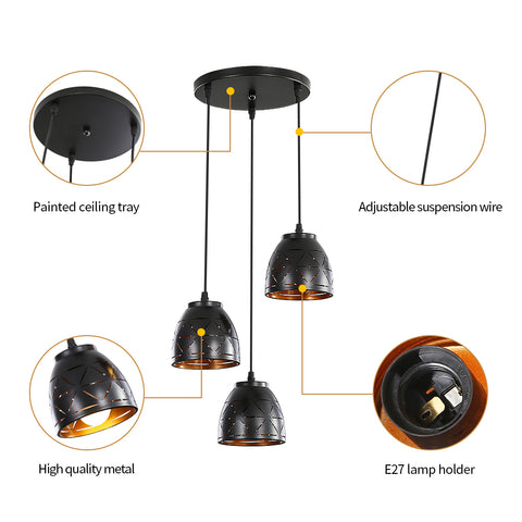 3 lampy wiszące w stylu retro, przemysłowy pusty rzeźbiony żyrandol, metalowa lampa sufitowa E27 w stylu vintage, oświetlenie do salonu kuchnia korytarz restauracja loft kawiarnia bar