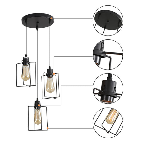 E27 przemysłowy żyrandol lampa wisząca Vintage sufitowa 3 światła lampa wisząca z metalową klatką w stylu Retro dekoracyjna do kuchni sypialnia jadalnia