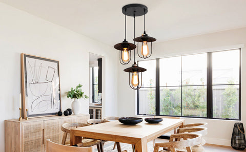 Żyrandol przemysłowy, lampa wisząca z 3 płomieniami w stylu vintage o industrialnym wzorze, lampa wisząca retro z 3 metalowymi klatkami, kolor: czarny, gniazdo: E27, 3 światła
