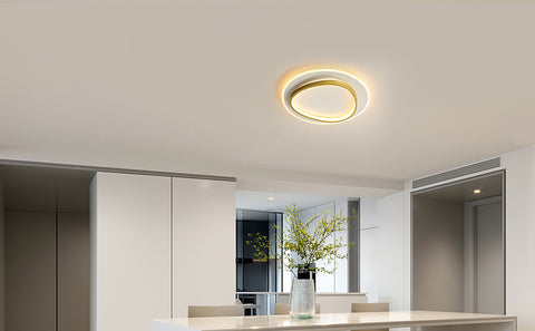 Nowoczesna lampa sufitowa LED, 40W 2700-6500K Ściemnialna lampa sufitowa LED z pilotem, okrągła, częściowo wpuszczana lampa sufitowa do sypialni, salonu, biura, gabinetu (średnica 40CM, biała i złota)