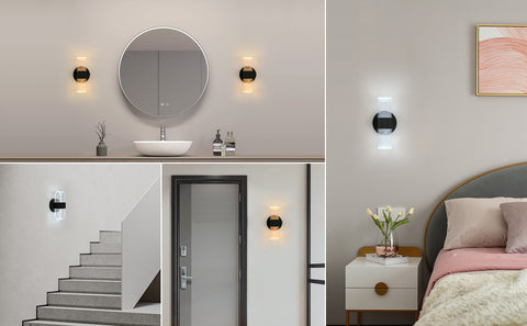 Kinkiet LED, nowoczesny kinkiet LED z możliwością przyciemniania, czarny owalny 10W akrylowy kinkiet wewnętrzny do sypialni nocny korytarz salon, 3000-6500K