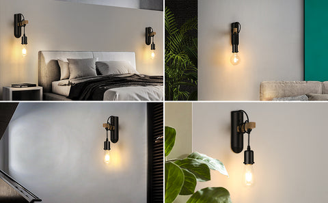 E27 Drewniane kinkiety, retro kinkiet LED, ścienna lampka nocna do sypialni, salonu, schodów, maks. 40W