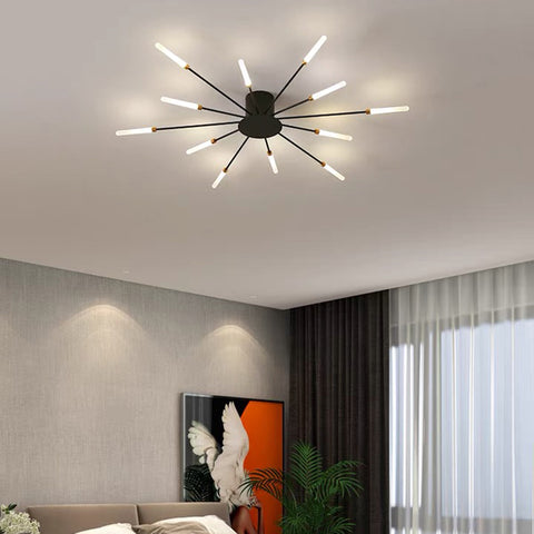 Lampa sufitowa LED Nowoczesna lampa w kształcie fajerwerków Kreatywny szykowny żyrandol wiszący Kryty prosty salon, czarny