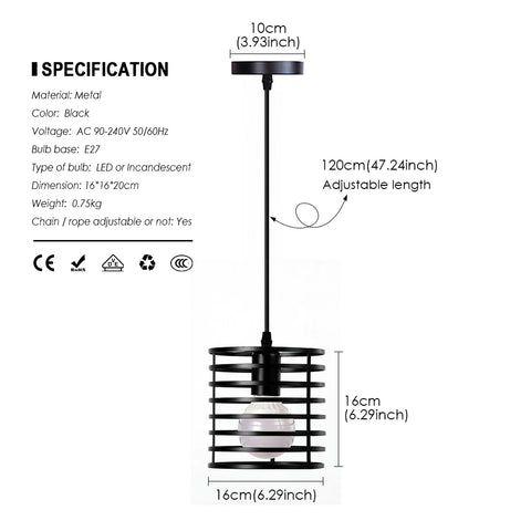 Nowoczesna żelazna lampa wisząca z klatką Metalowa lampa wisząca Oprawa oświetlenia wewnętrznego 220V