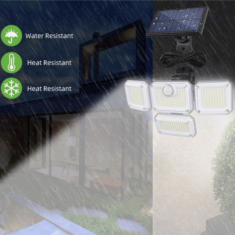 Zewnętrzna lampa solarna z czujnikiem ruchu, zewnętrzna lampa słoneczna 4 głowice 278 LED IP65 Wodoodporny zewnętrzny reflektor solarny z pilotem 3 tryby Solarny reflektor LED do ogrodu