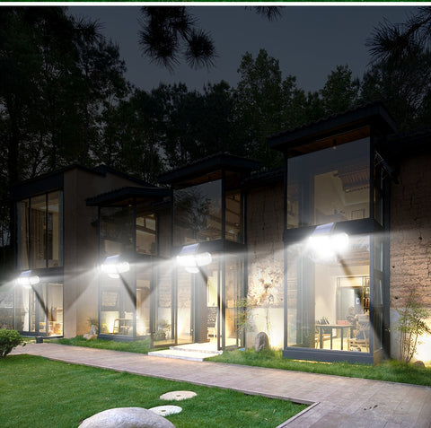 Zewnętrzna lampa solarna z czujnikiem ruchu, zewnętrzna lampa słoneczna 4 głowice 278 LED IP65 Wodoodporny zewnętrzny reflektor solarny z pilotem 3 tryby Solarny reflektor LED do ogrodu