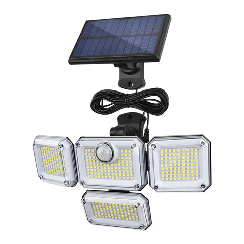 Zewnętrzna lampa solarna z czujnikiem ruchu, zewnętrzna lampa słoneczna 4 głowice 278 LED IP65 Wodoodporny zewnętrzny reflektor solarny z pilotem 3 tryby Solarny reflektor LED do ogrodu