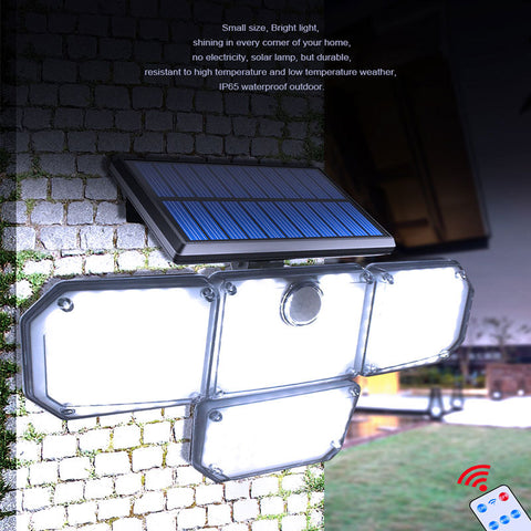 Zewnętrzna lampa solarna z czujnikiem ruchu, zewnętrzna lampa słoneczna 4 głowice 278 LED IP65 Wodoodporny zewnętrzny reflektor solarny z pilotem 3 tryby Solarny reflektor LED do ogrodu